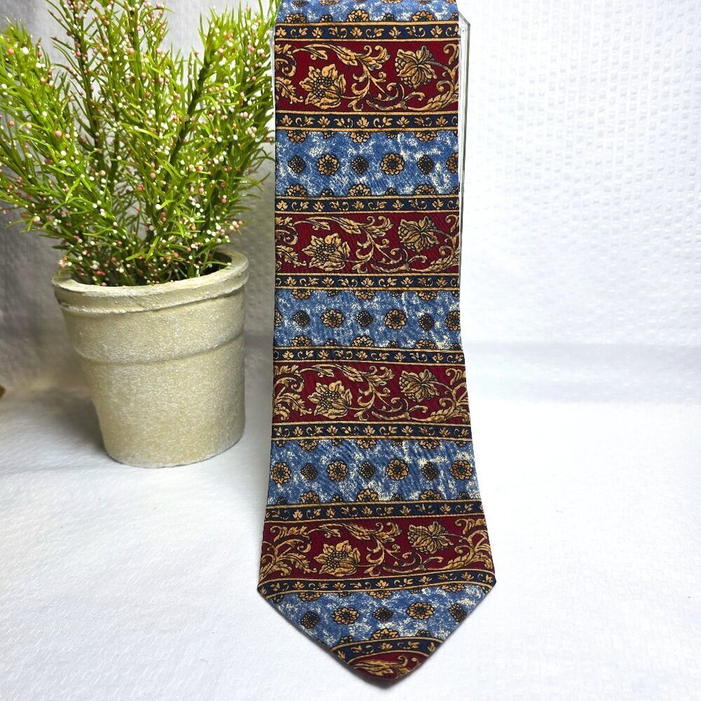 METROPOLITAN MUSEUM OF ART TIE 100% IMPORTED SILK MENS TIE BLUE GOLD BURGANDY